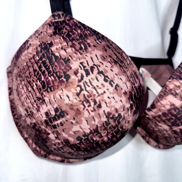Victoria Secret Pink Womens Size 36DD Pink Black Reptile Pattern Push Up Bra - Picture 2 of 4